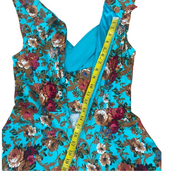 NWT Lindy Bop Ophelia Green Turquoise Garden Floral Party Swing Dress Sz Medium - Picture 9 of 17